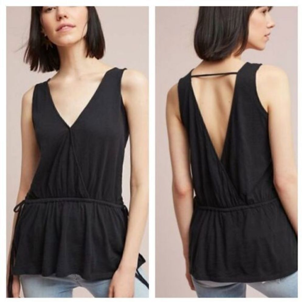 Anthropologie Pure and‎ Good Black Becka Deep V Tank